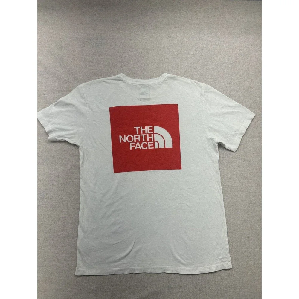 The North Face Mens White Short Sleeve T-Shirt Size Medium Red Front & Back Logo